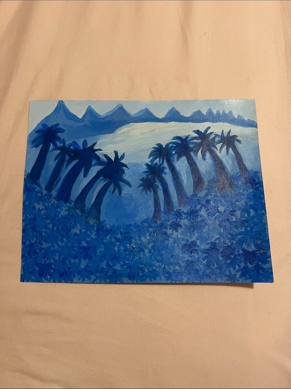 Original Acrylic Blue Tropical Palm Landscape Wall Art - Handpainted